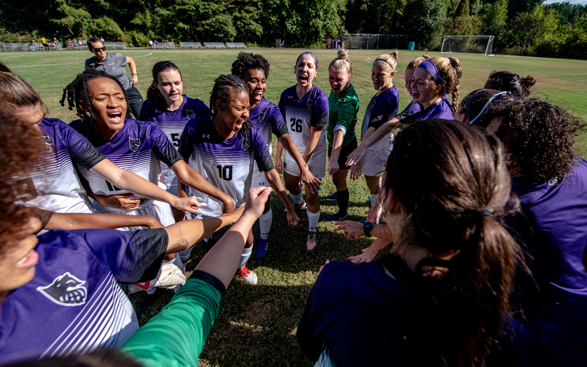 soccer team in a huddle